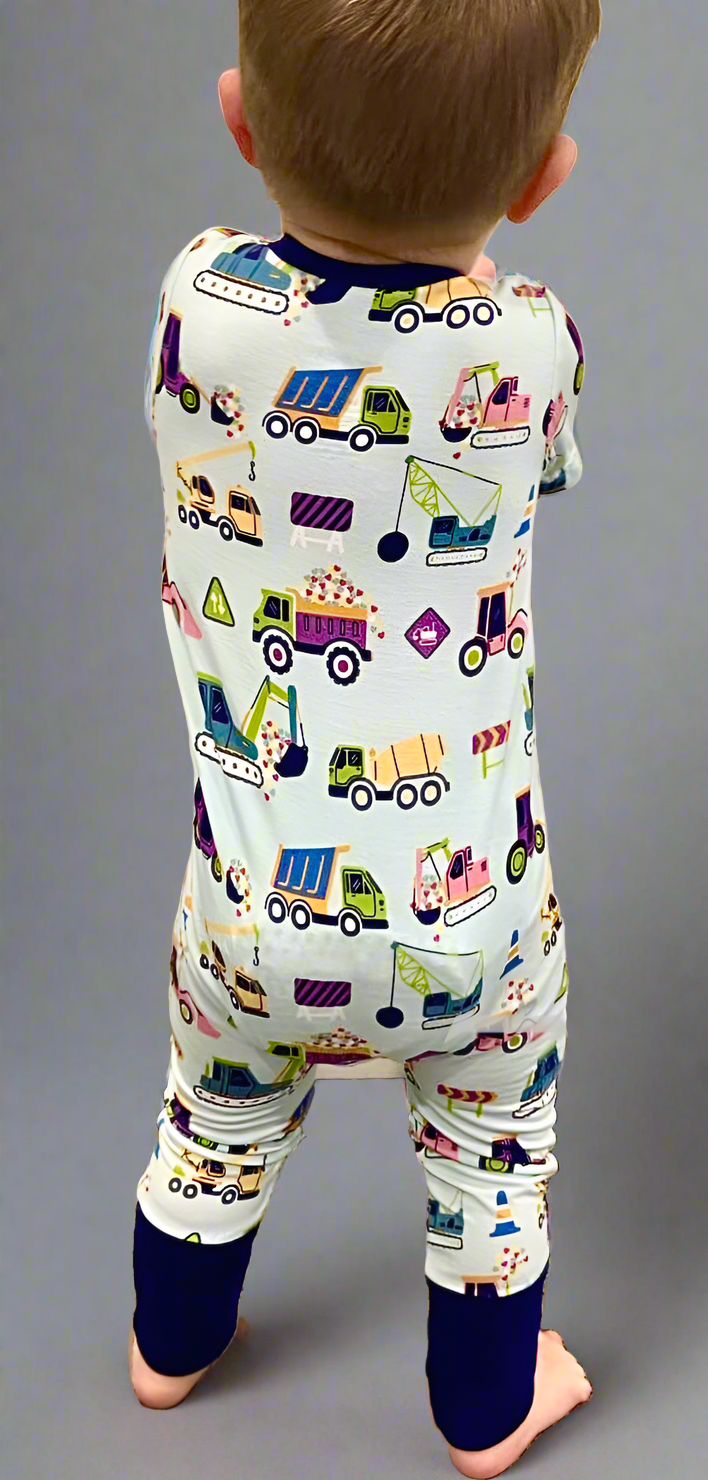 Bibiy 限定 ROSIEPEPURAMUTOP Baby Boy Construction 2-Way Zip Ribbed Sleep & Play Pajamas