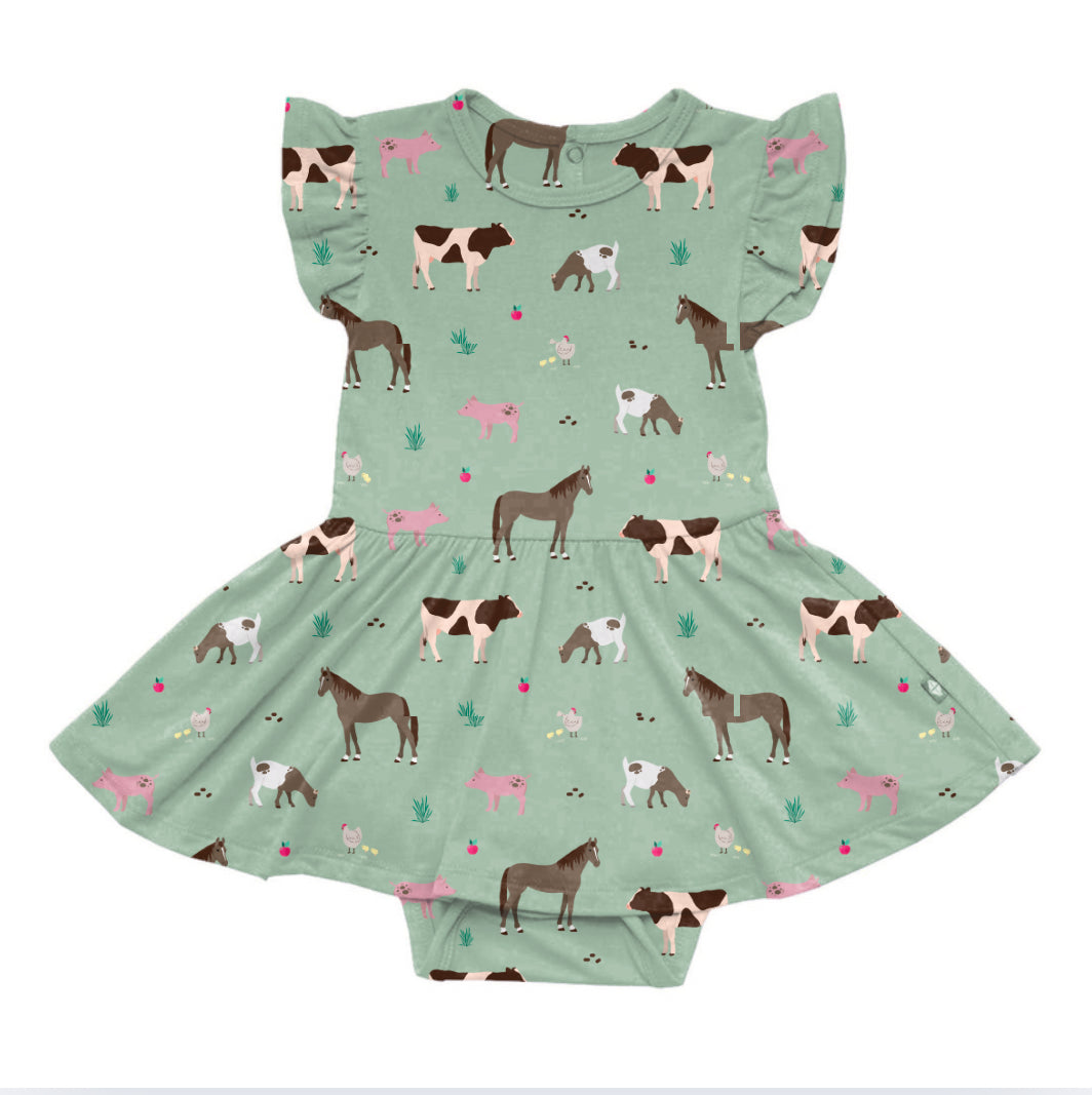 Grandpas Farm Sage Bamboo Twirl Dress with Pockets 2/3