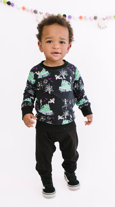 Halloween Ghost Trains Black Bamboo Cotton Sweatshirt Pullover Crewneck  Infant Toddler Children 