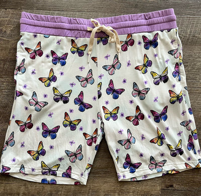 LGBTQ Butterfly Print Bamboo Adult Unisex Lounge Shorts Purple Gay Lesbian Trans Pajamas Shorts Clothing