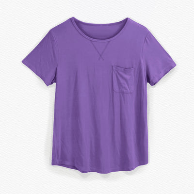Purple Feminine Cut Short Sleeve Bamboo Crewneck Pocket Tee Shirt