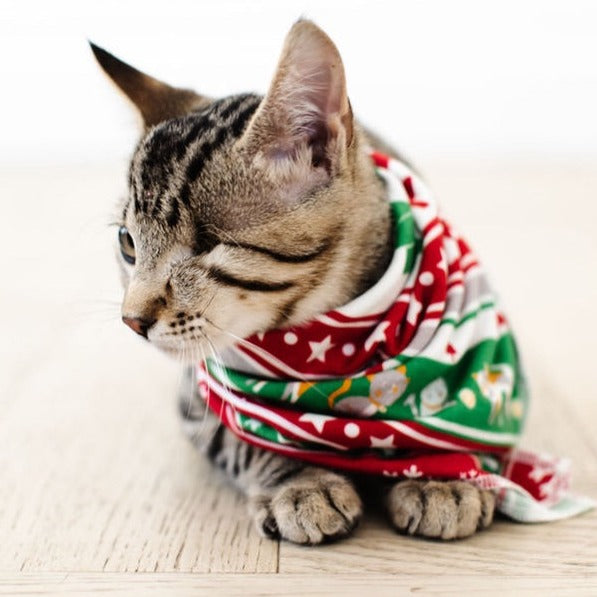 Meowy Christmas Fair Isle Bamboo Viscose Cat Bandana Popoki Pajamas